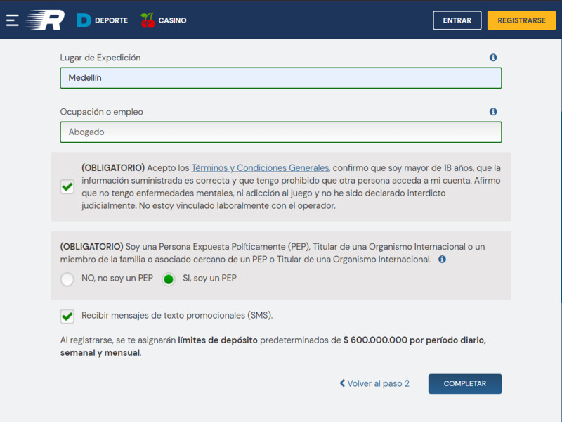 Dale check a los términos y condiciones del registro y completa el registro
