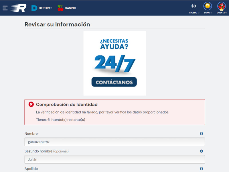 Verifica muy bien la información que proporcionaste